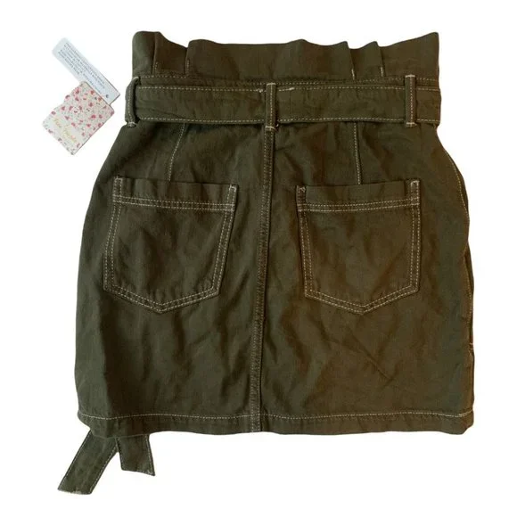 Free People  In The Grass Paper Waist Skirt Army Size 4 - Picture 3 of 14